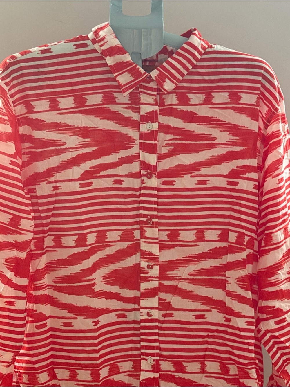 Coniglio Palm Beach Red White Print Cotton Button Down Shirt Like New - Picture 3 of 14
